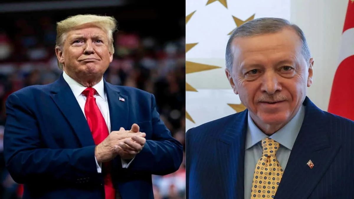 Presiden Turki Recep Tayyip Erdogan (kanan) menyampaikan terima kasihnya kepada Presiden AS, Donald Trump (kiri) yang telah mendorong Israel dan Hamas menghasilkan kesepakatan gencatan senjata fase pertama di Gaza. Foto: kolase/net