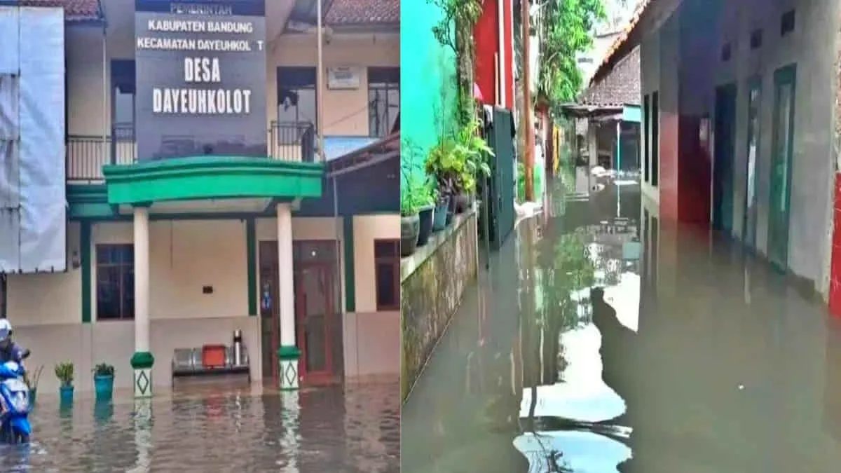 Kolase foto banjir luapan Sungai Citarum di kawasan Dayeuhkolot, Kabupaten Bandung, Jawa Barat. Foto: ist/